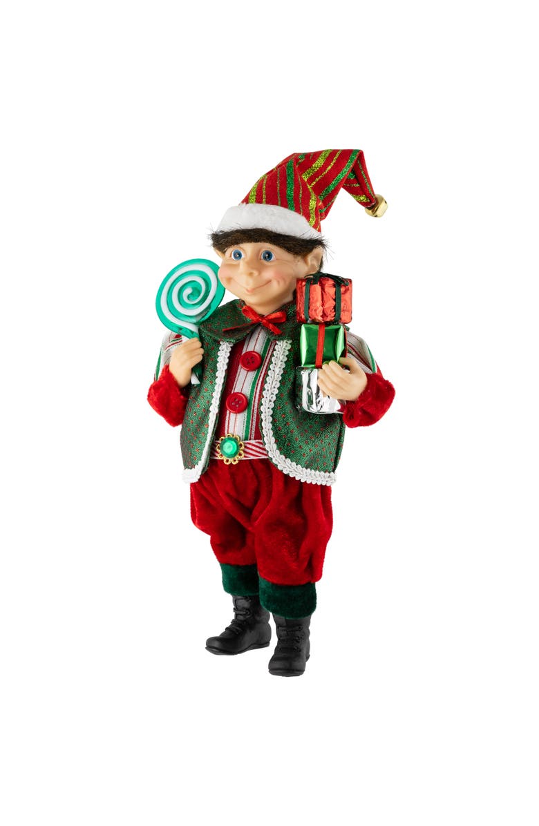Northlight Lollipop Elf with Gifts Christmas Figure - 12", Alternate, color, Green