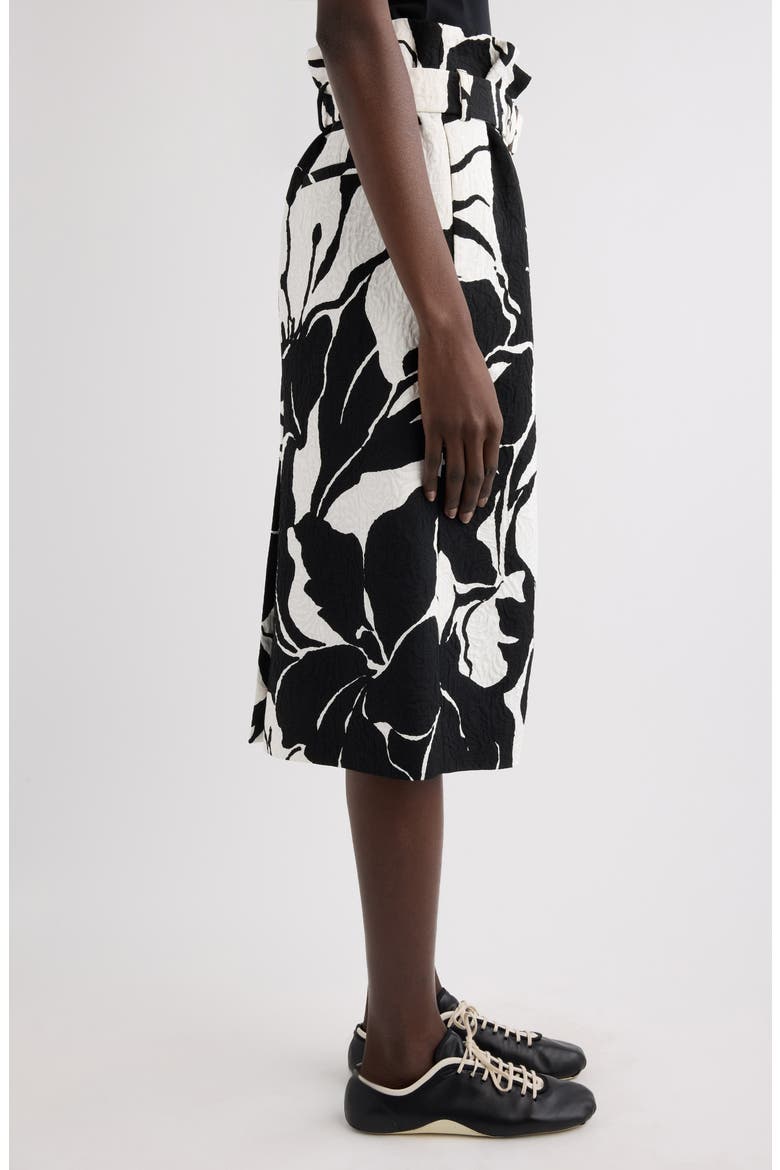 Print Jacquard Belted Paperbag Waist Skirt, Alternate, color, BLACK