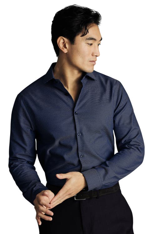 Charles Tyrwhitt Non-iron Stretch Texture Circle Shirt In Blue