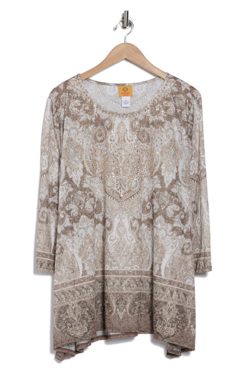 RUBY RD Filigree Stone Embellished Long Sleeve Top, Alternate, color,