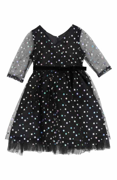Rare Editions Kids' Foil Stars Mesh Party Dress
