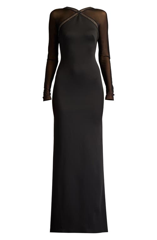 Sho By Tadashi Shoji Illusion-sleeve Neoprene Column Gown In Black