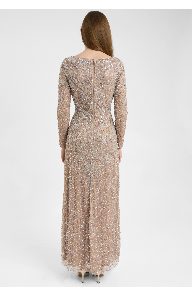 MARYISA Modest Embellished Sequin Beaded Dress Maxi With Detailed Design, Alternate, color, Taupe Blush