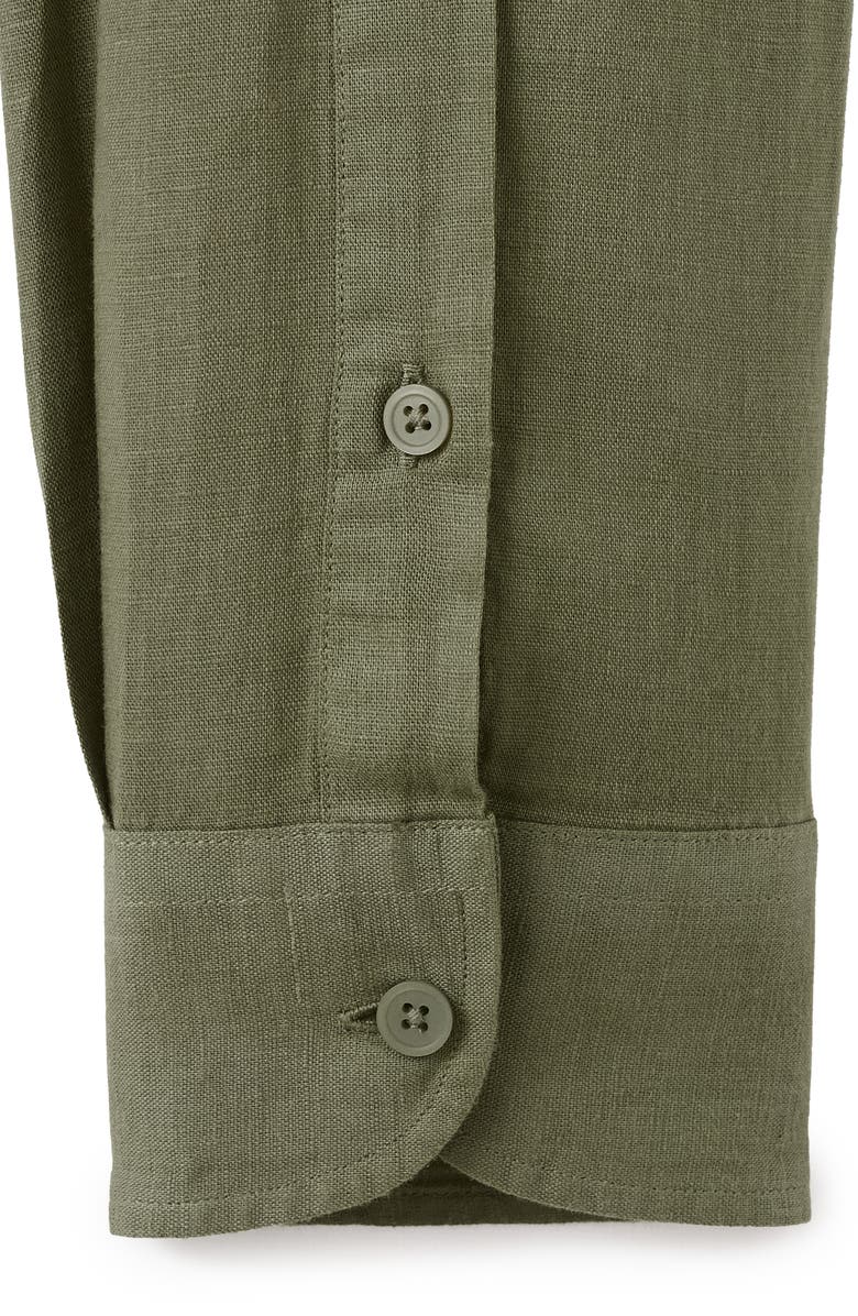 MANGO Linen & Cotton Blend Button-Up Shirt, Alternate, color, Dark Green