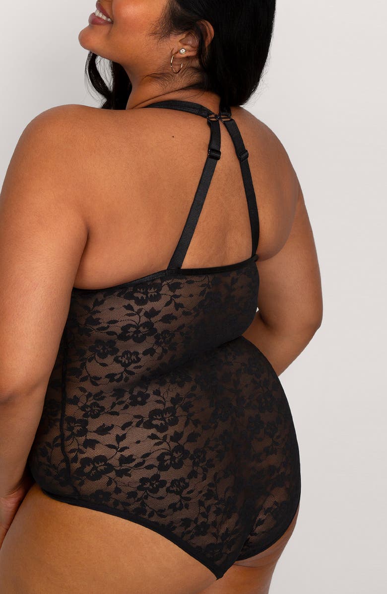 Curvy Couture No-Show Lace Bodysuit, Alternate, color, Black Hue