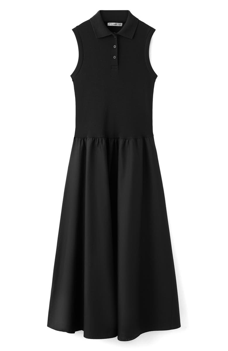 MANGO Mixed Media Midi Dress, Alternate, color, Black