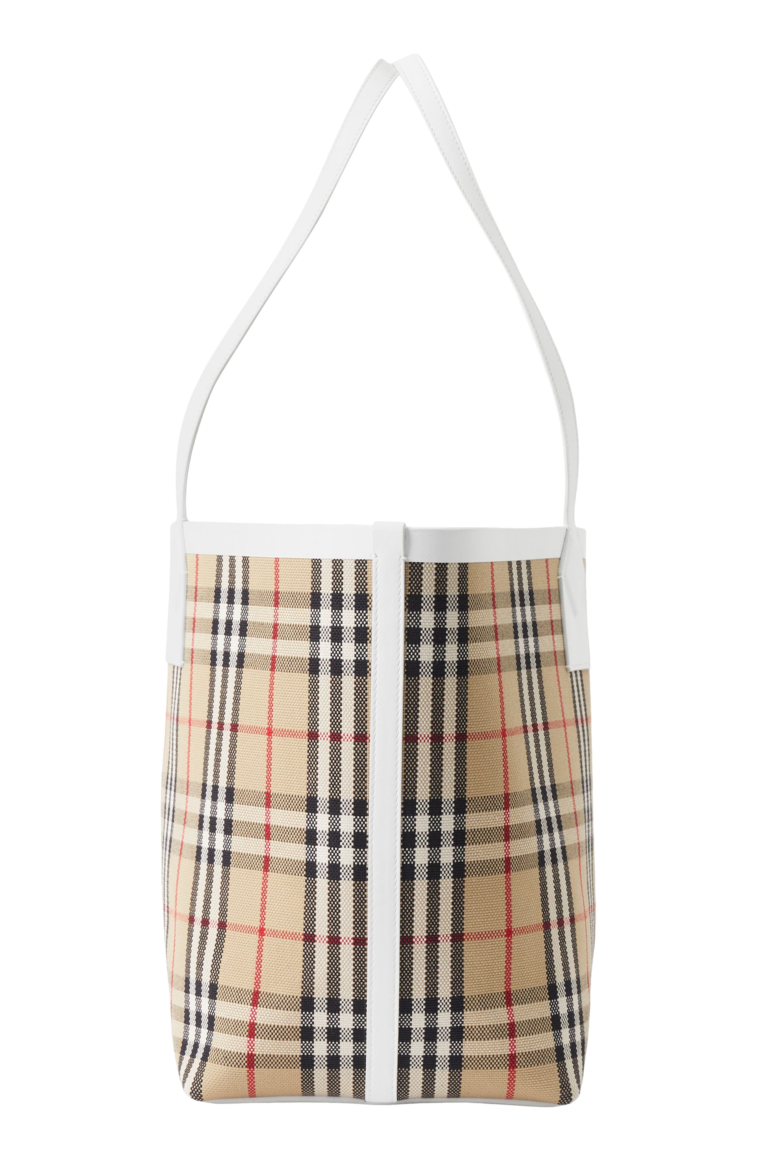Medium London Check Cotton Canvas Tote, Alternate, color, VINTAGE CHECK/ WHITE