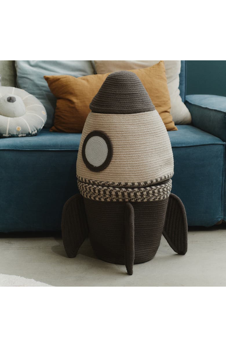 Lorena Canals Basket Giant Rocket, Alternate, color, Natural, Dark Grey, Plain Blue