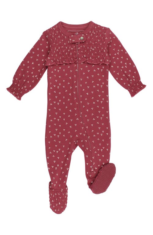 L'Ovedbaby Smocked Organic Cotton Zip Footie in Appleberry Dots 