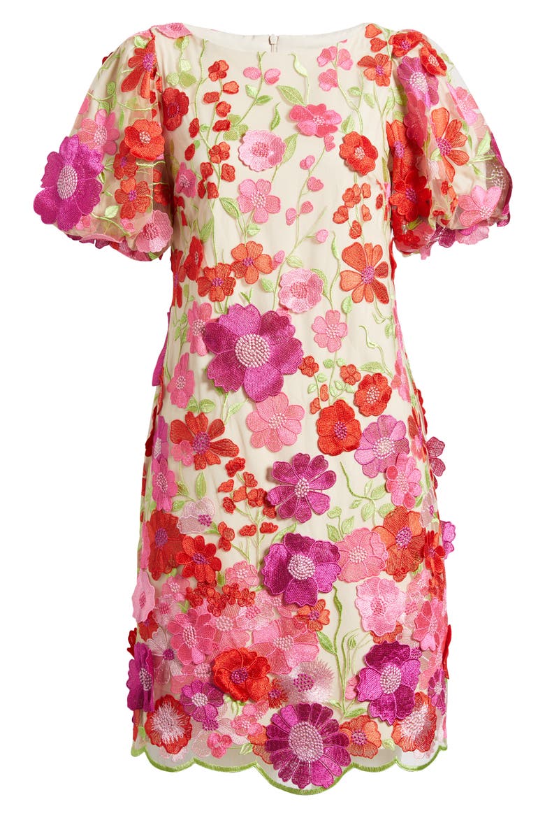 Floral Embroidered Puff Sleeve Cocktail Dress, Alternate, color, PINK
