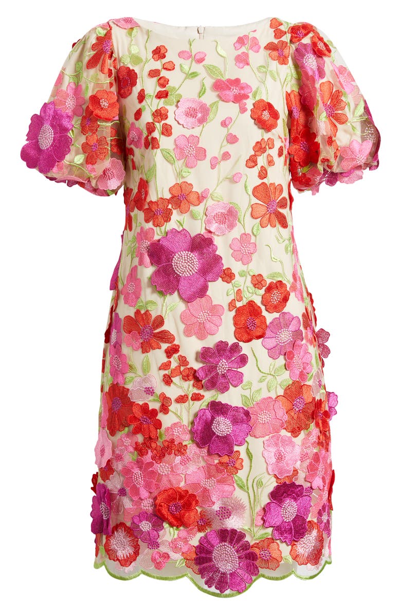 Eliza J Floral Embroidered Puff Sleeve Cocktail Dress, Alternate, color, Pink