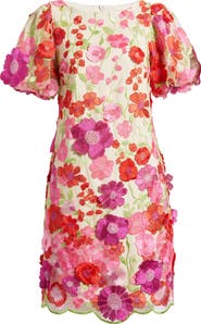 Eliza J Floral Embroidered Puff Sleeve Cocktail Dress