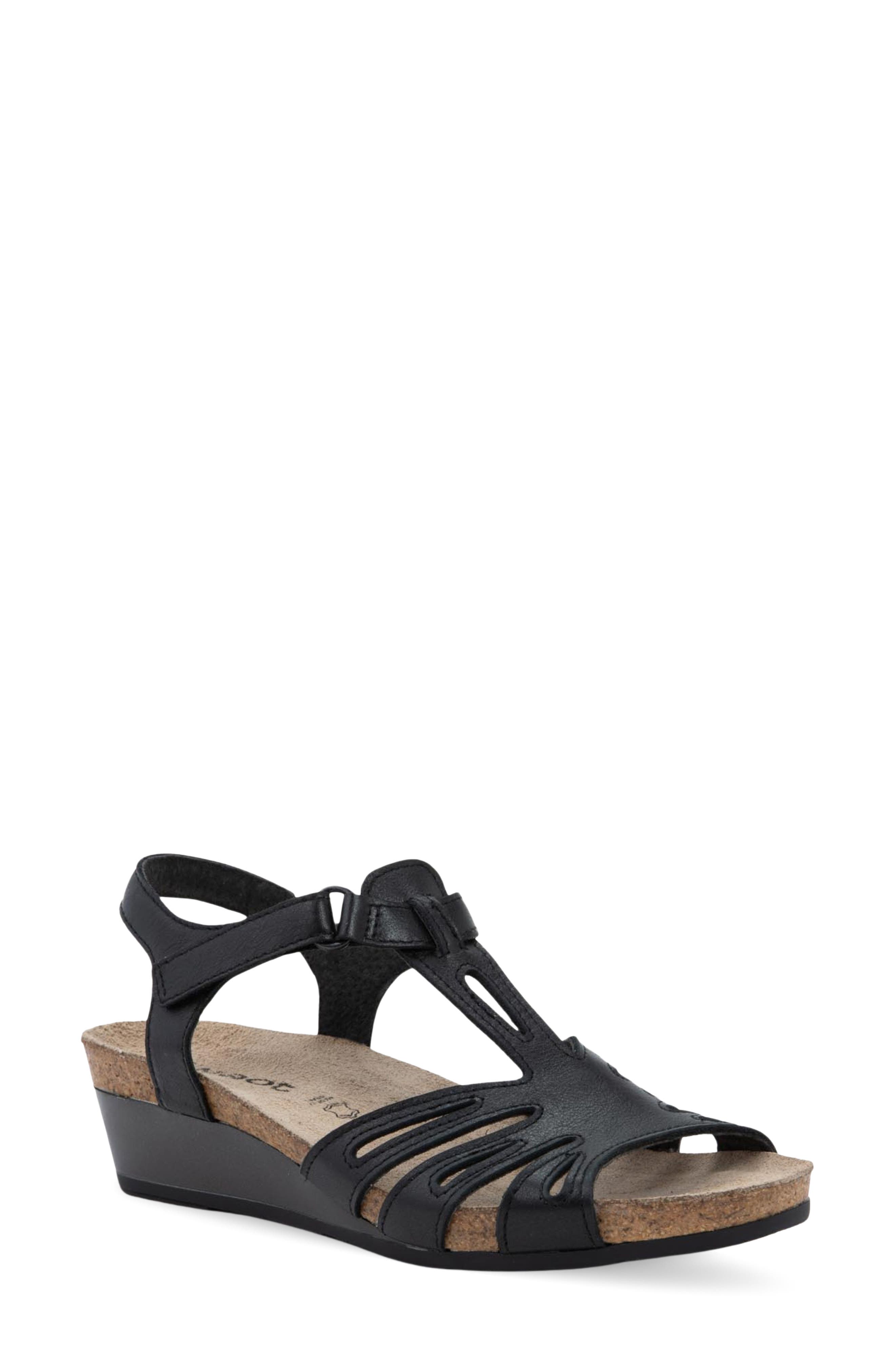 Naot Starlet Wedge Sandal, Main, color, Black Leather