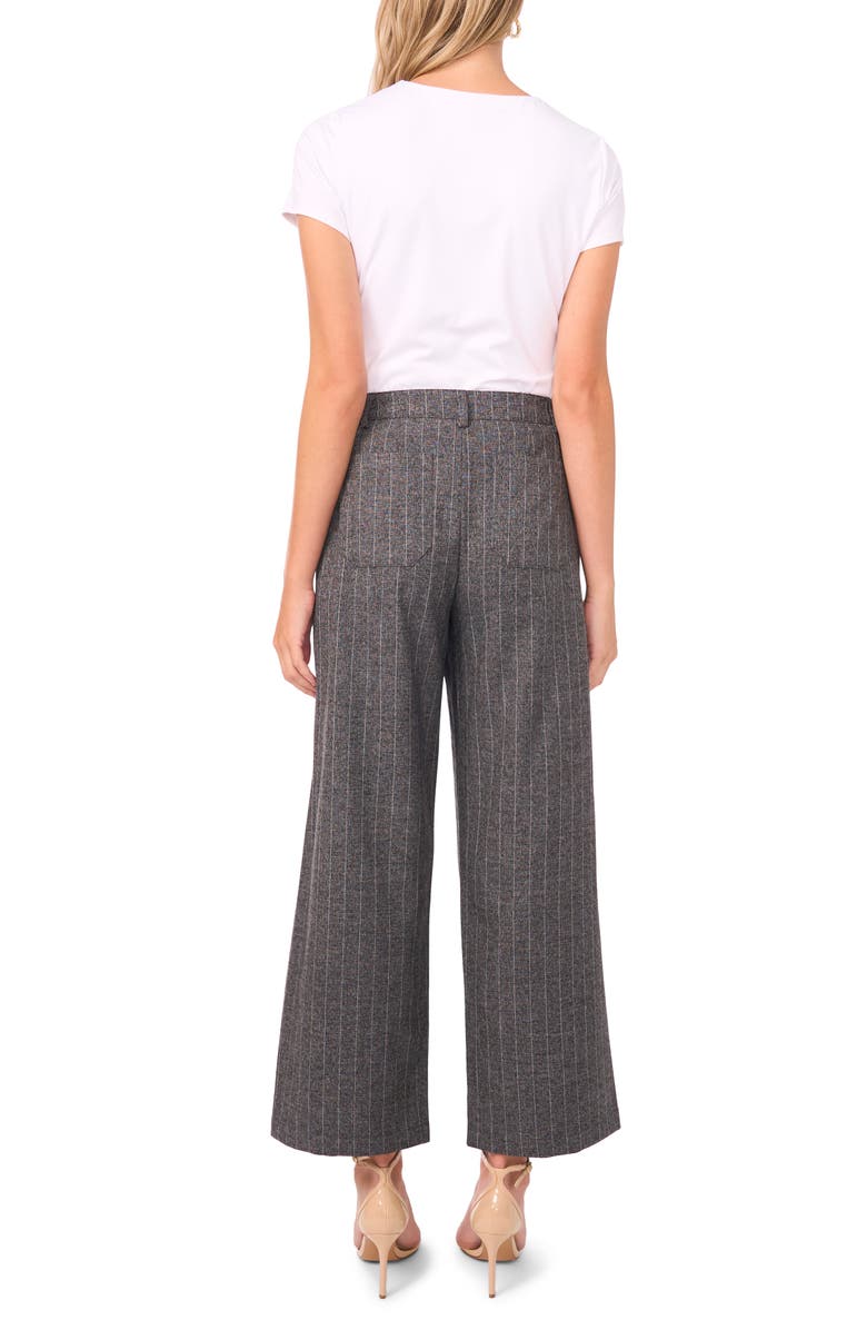 Vince Camuto Stripe Patch Pocket Crop Wide Leg Pants, Alternate, color, Rich Black/ White