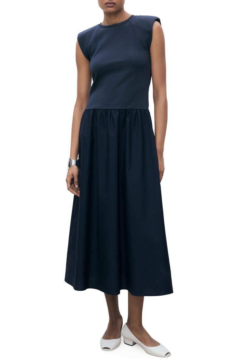MANGO Shoulder Pad Maxi Dress, Main, color, Navy