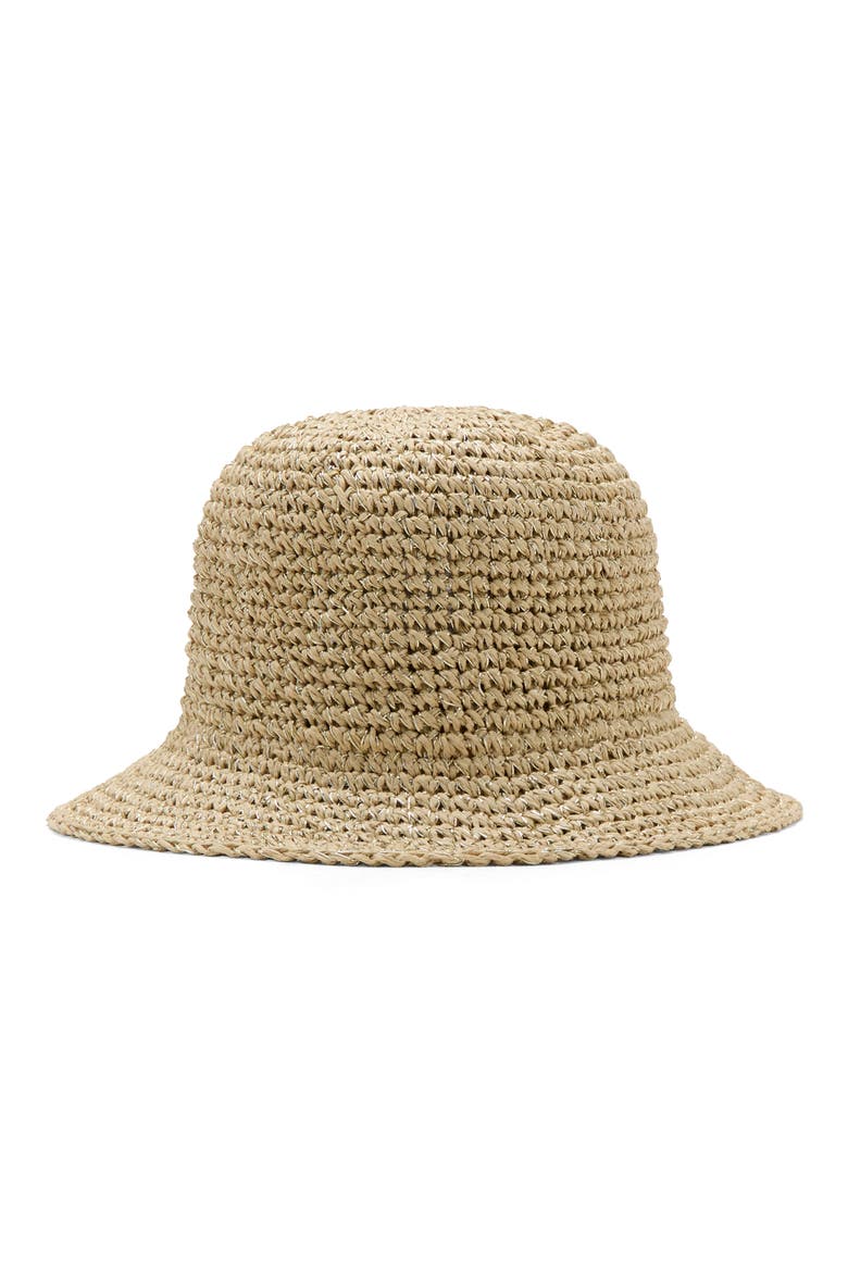 Metallic Straw Bucket Hat, Main, color, BEIGE