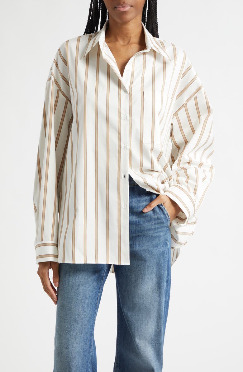 TWP Something Borrowed Stripe Cotton Button-Up Shirt, Main, color, White / Khaki