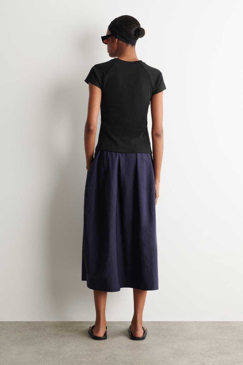 Sculpted Nylon Midi Skirt, Alternate, color, NAVY