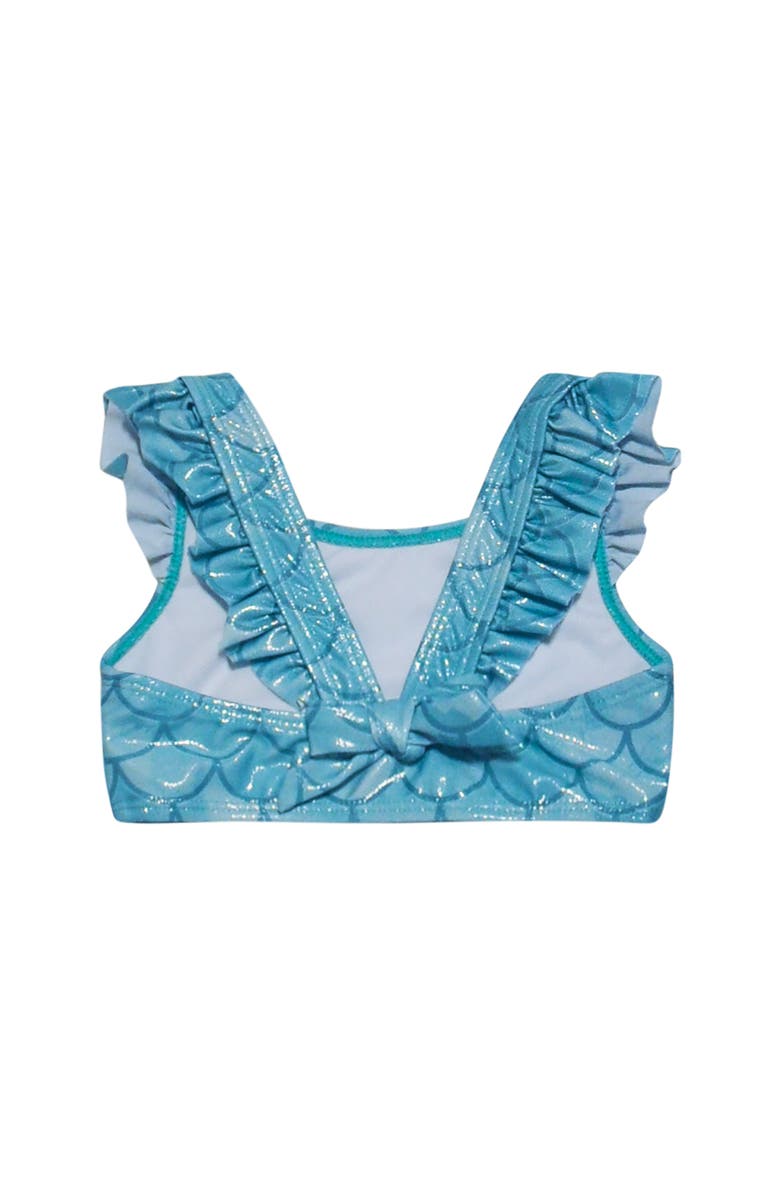 Flap Happy Girls UPF 50+ 3 Piece Mermaid Shell Swimsuit with Ruffle Shoulders, Alternate, color, Sebreeze Scales