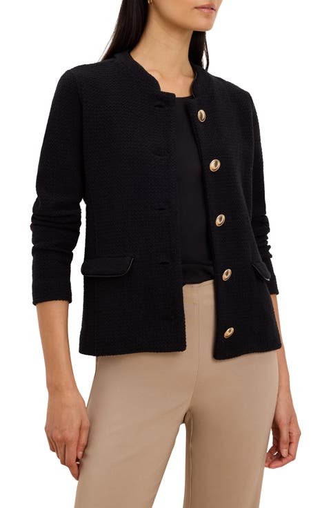 Cotton Blend Tweed Knit Jacket