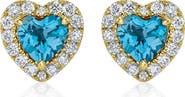 ALLUREZ Heart Lab Blue Topaz & Round Diamond Halo Stud Earrings 14K 0.68ct