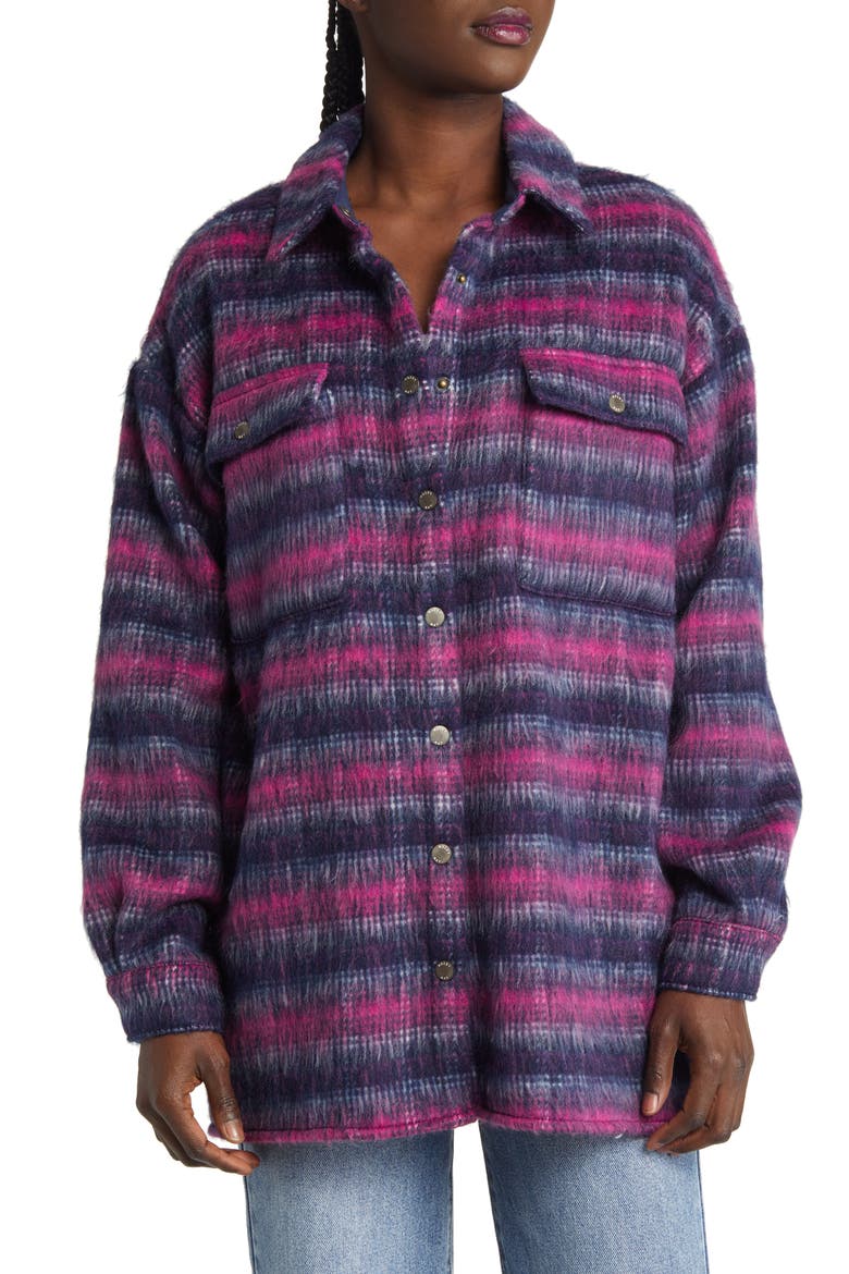Lulla Stripe Recycled Polyester Blend Shacket, Alternate, color, FESTIVAL FUCHSIA