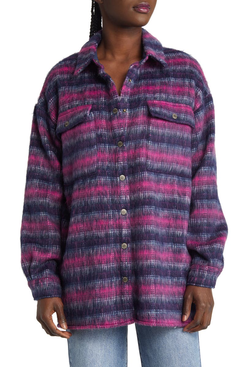 Noisy may Lulla Stripe Recycled Polyester Blend Shacket, Alternate, color,