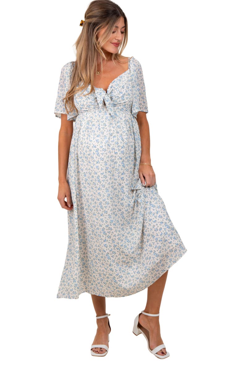 PinkBlush Floral Front Tie Midi Dress, Main, color, 