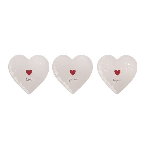 Transpac Ceramic Heart Shaped Saucer Set Of 3 For Valentine's Day Home Decor Decorative Trays And Pl In White