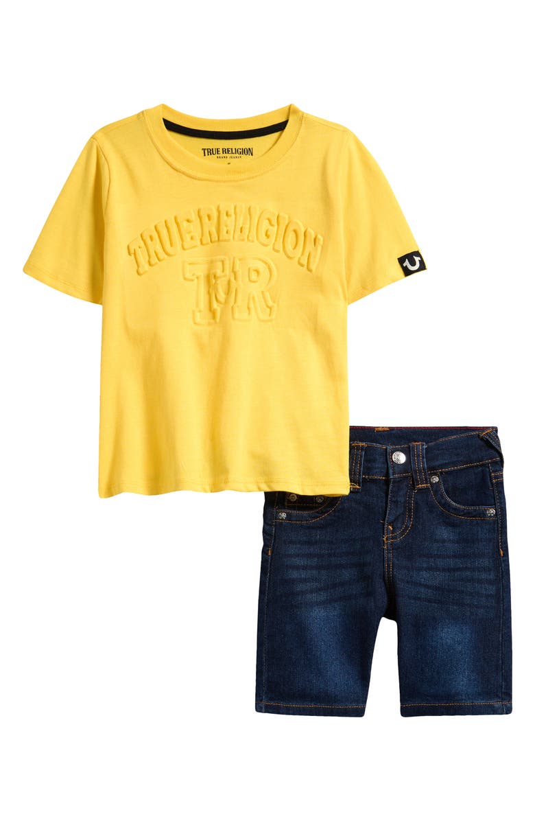 True Religion Embossed Logo T-Shirt & Denim Shorts, Main, color,