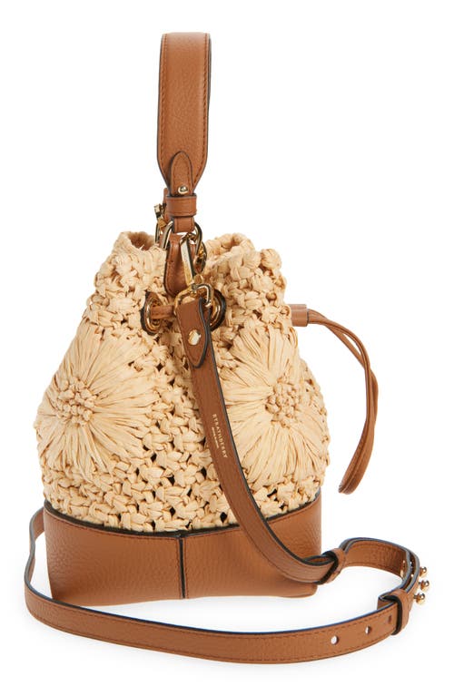 Strathberry Osette Floral Raffia & Leather Bucket Bag
