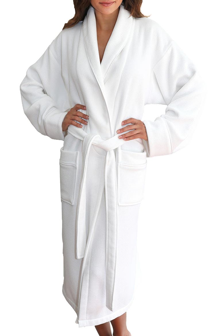 Turkish Cotton Waffle Terry Robe, Alternate, color, WHITE