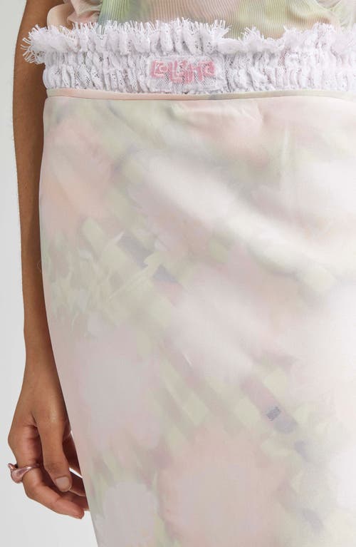 Collina Strada Yod Floral Print Lace Trim Midi Skirt In Yellow