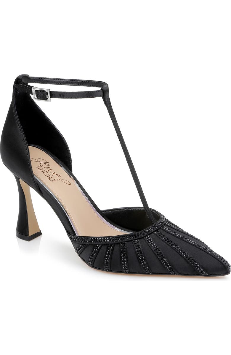 Jewel Badgley Mischka Faithlyn T-Strap Pointed Toe Pump, Main, color, Black Satin