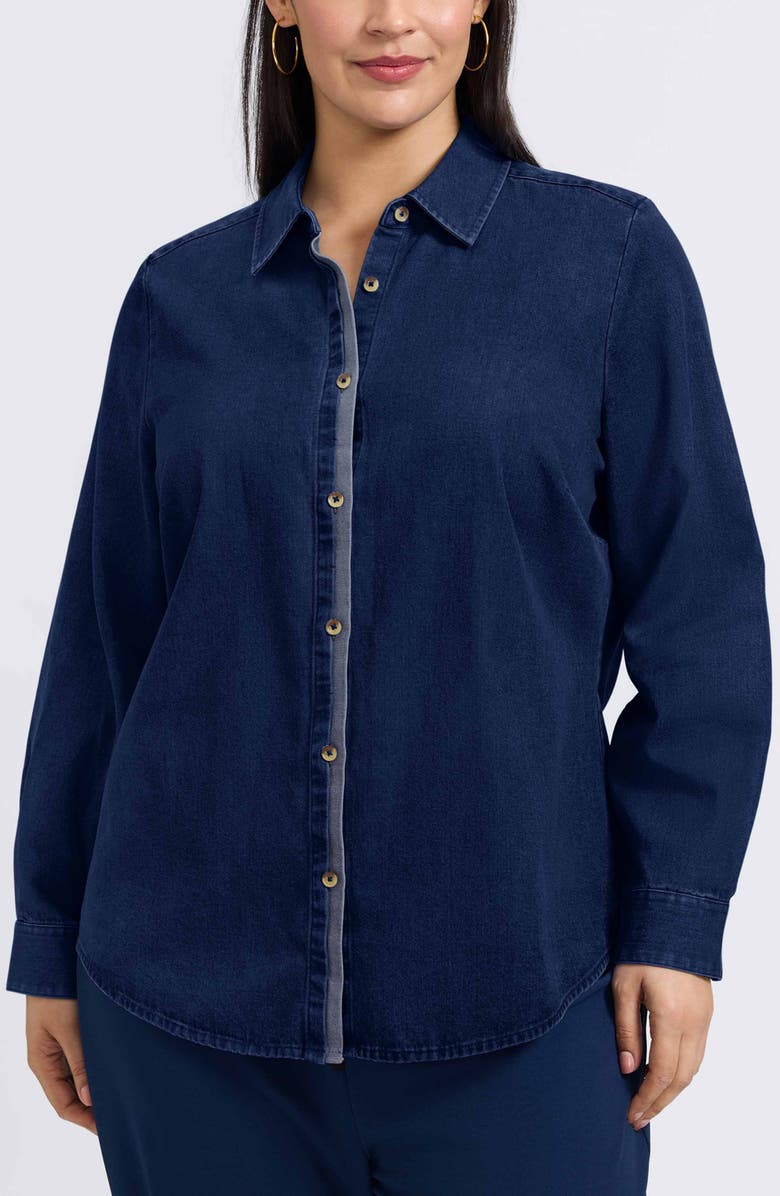 Foxcroft Charlie Denim Button-Up Shirt, Main, color, Dark Wash