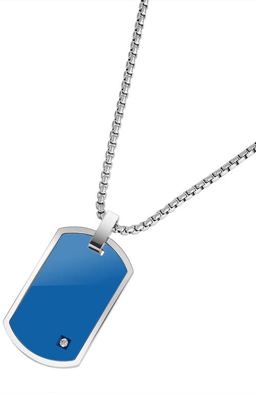 Geoffrey Beene Stainless Steel Cubic Zirconia Dog Tag Pendant Necklace
