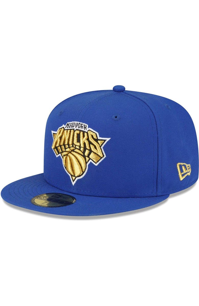 New Era Men's New Era Blue New York Knicks 2x NBA Champions Metallic Undervisor 59FIFTY Fitted Hat, Alternate, color,