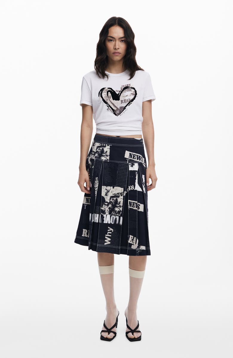 Desigual Heart Cotton Graphic T-Shirt, Alternate, color, White