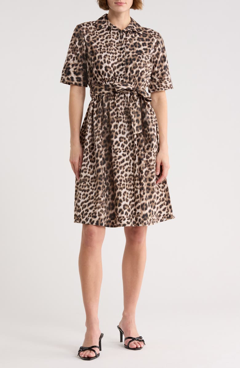 DKNY Leopard Print Shirtdress, Main, color, Cappcucino Multi