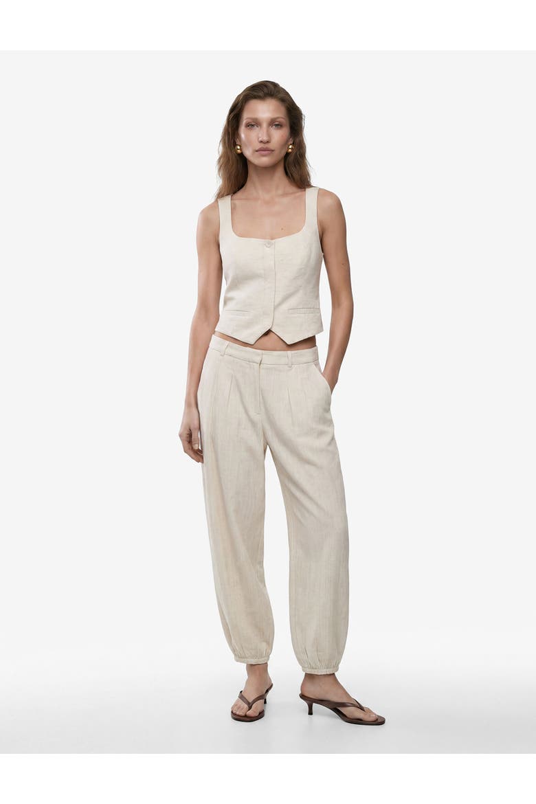 Linen Blend Square Collar Crop Vest, Alternate, color, BEIGE