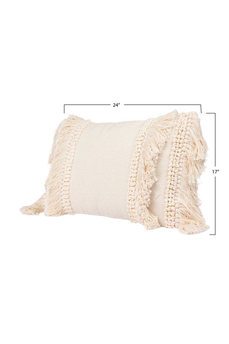 Creative Co-Op Cotton and Chenille Woven Lumbar Pillow with Fringe, Cream, Cover Only, Alternate, color, Cream