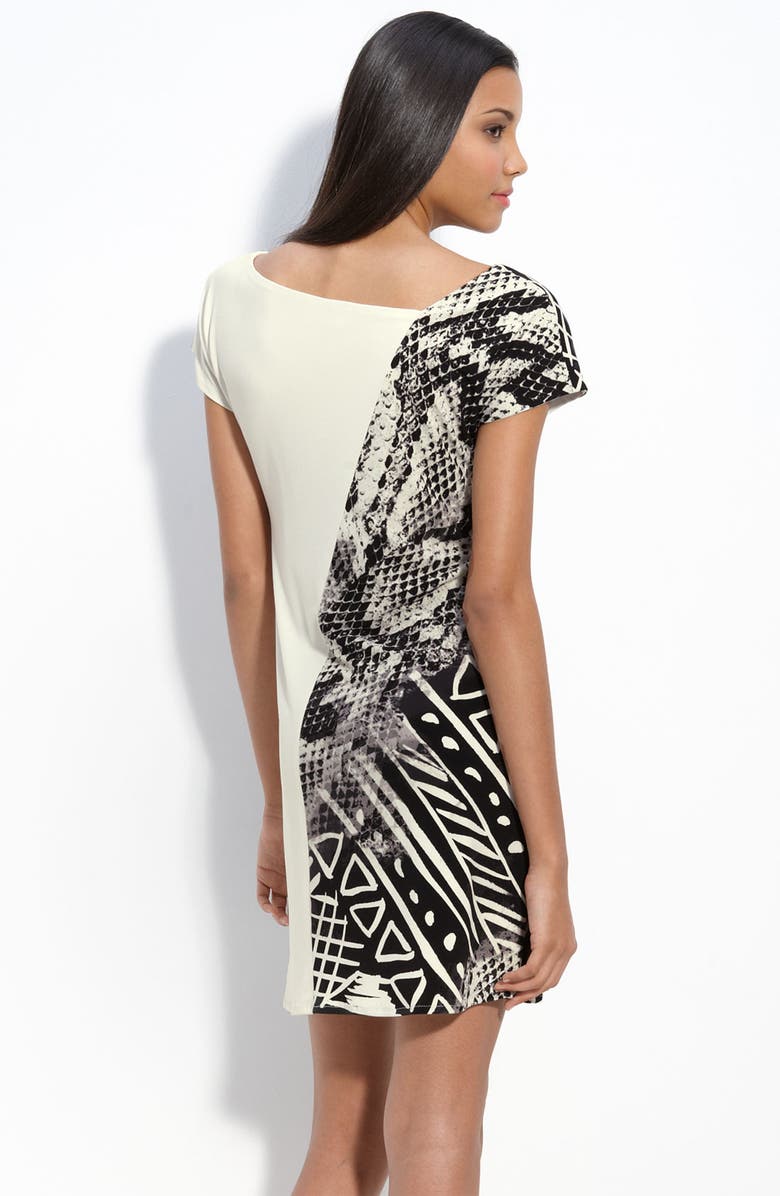  Donna Morgan Asymmetrical Print Jersey Shift Dress, Main, color, 