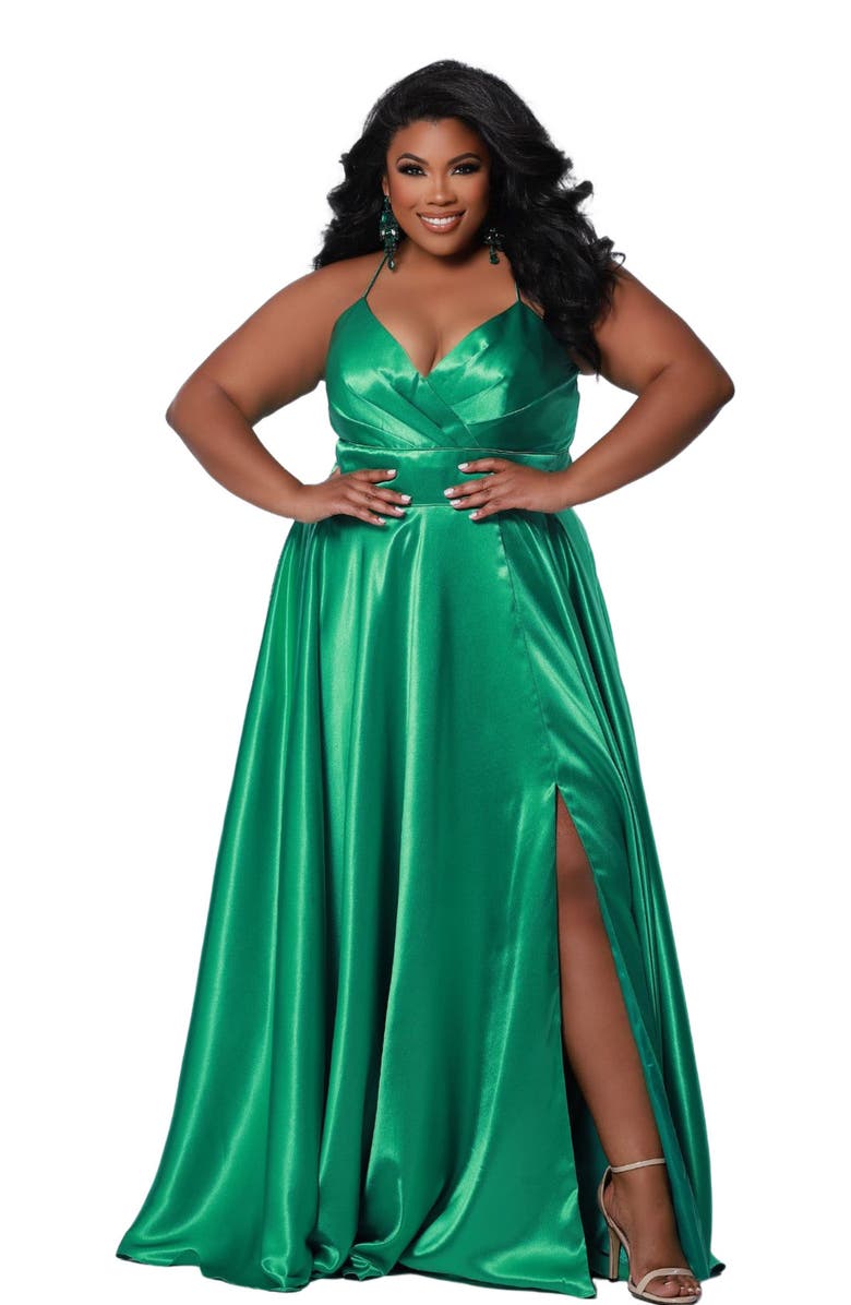 Sydney's Closet Satin A-line Sweetheart Lace-Up Plus Size Evening Gown, Alternate, color, 