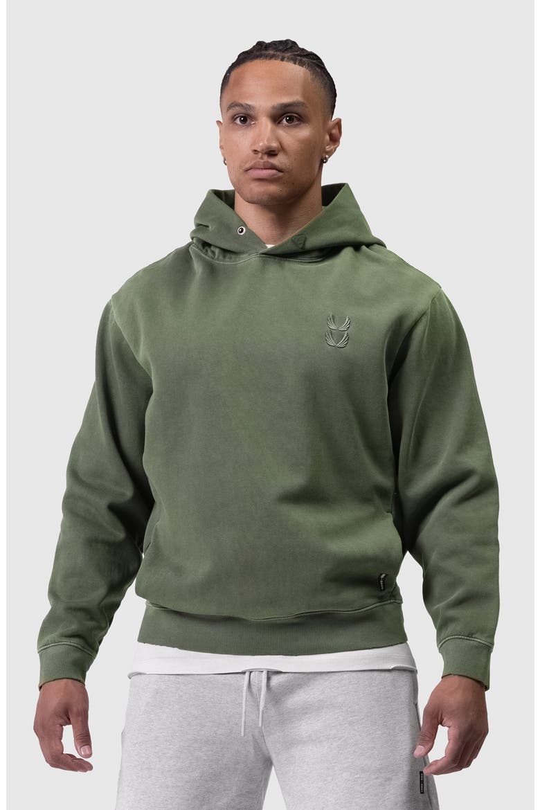 Tech Essential Distressed Hoodie, Main, color, Faded Olive