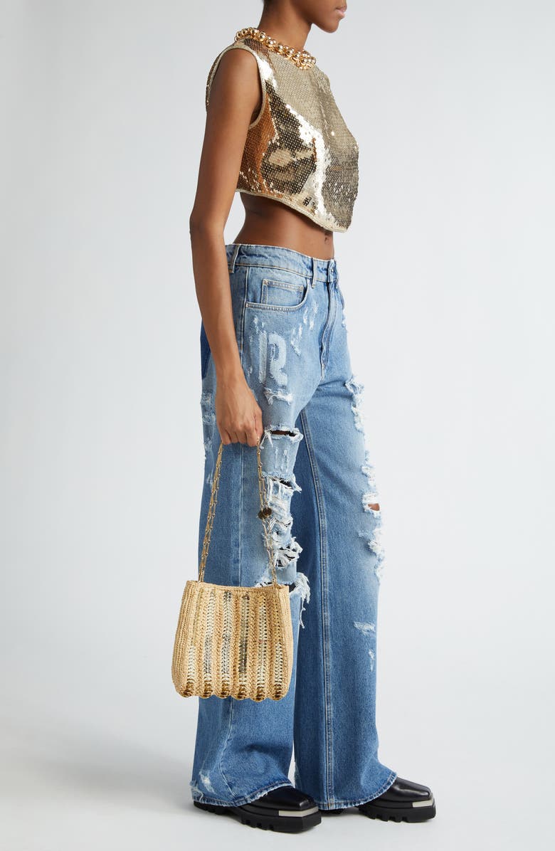 Rabanne 1969 Raffia Shoulder Bag, Alternate, color,