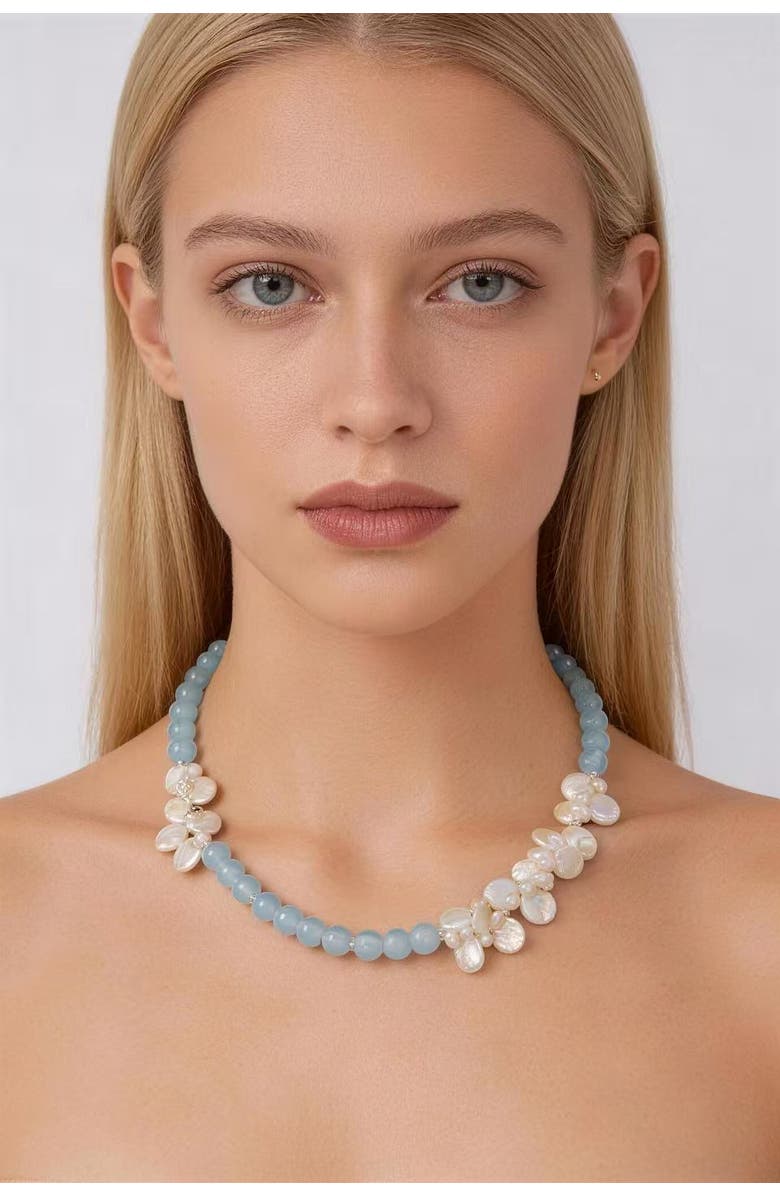 Classicharms Aquamarine & Pearl Choker Necklace, Alternate, color, Blue