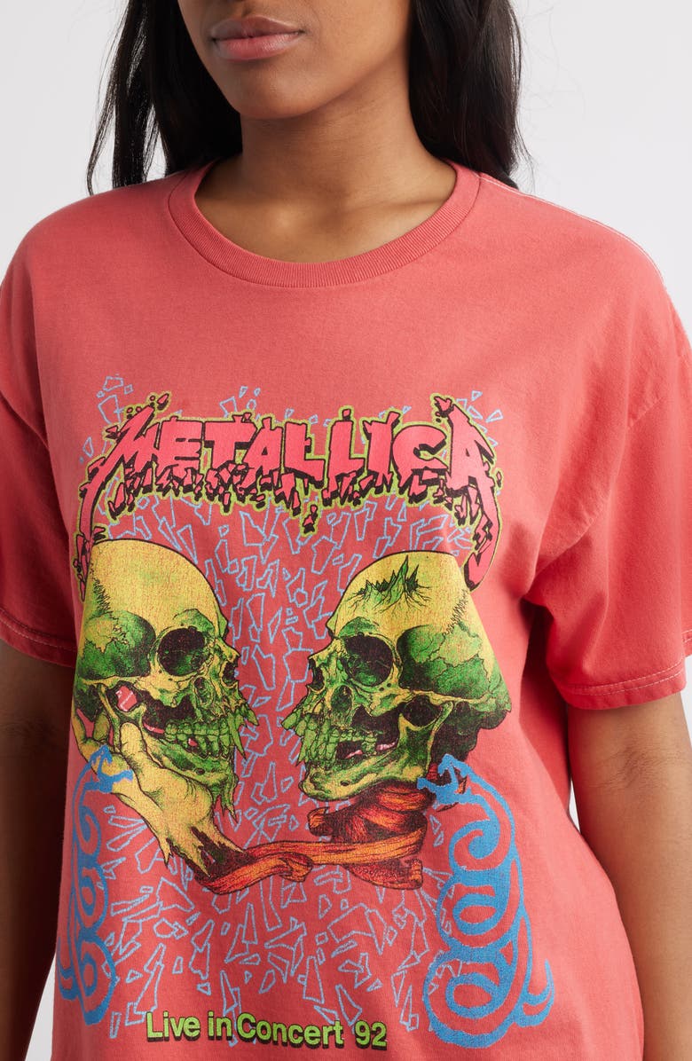 Merch Traffic Metallica Skulls Cotton Graphic T-Shirt, Alternate, color, Sunset Coral