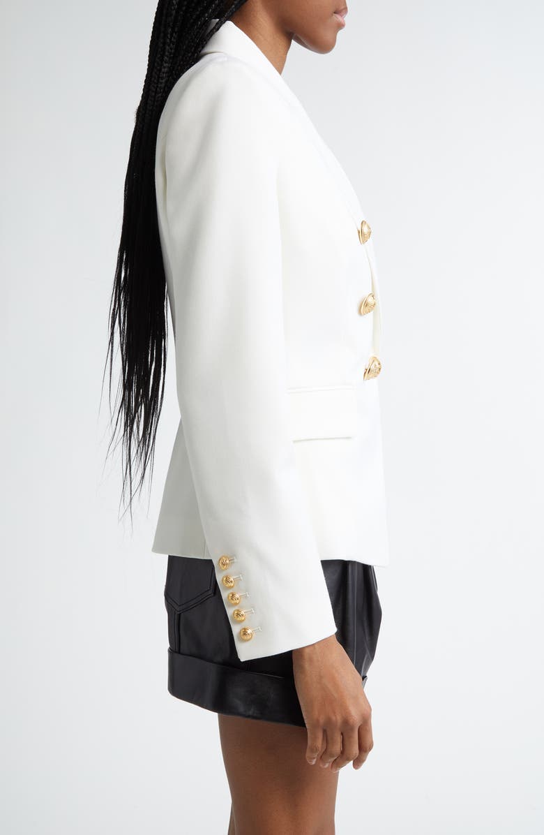 Balmain Double Breasted Wool Grain de Poudre Blazer, Alternate, color, 