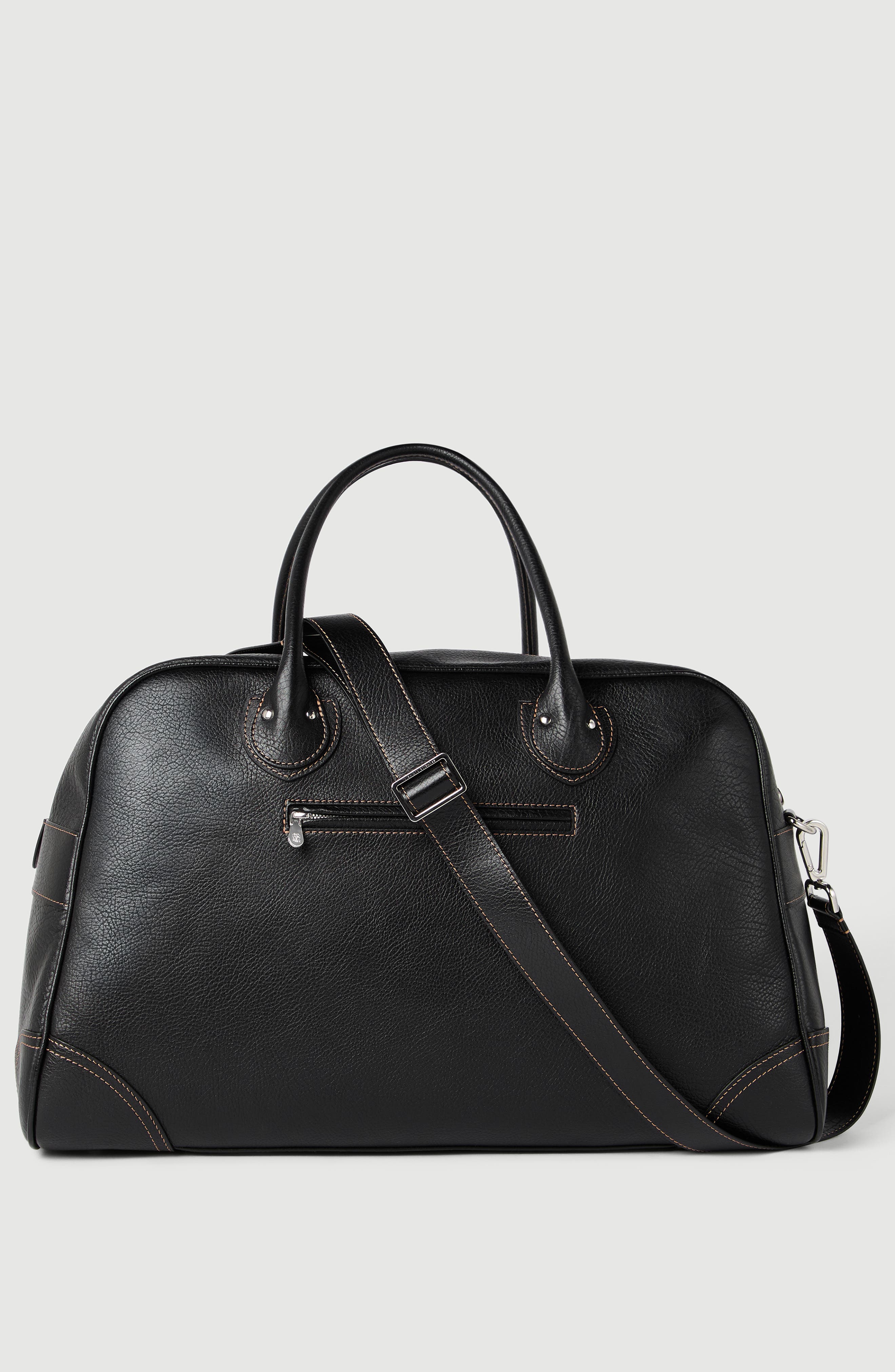 Grained calfskin weekender bag, Alternate, color, Black