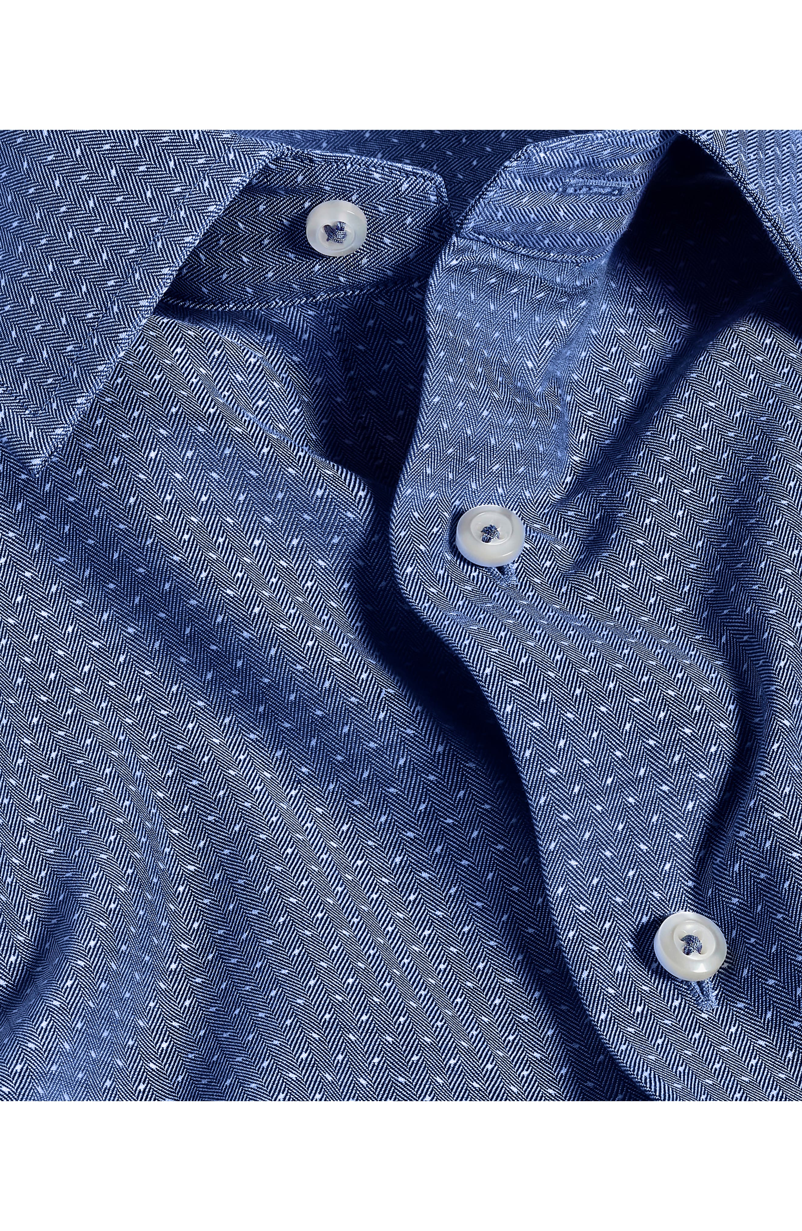 Trim Fit Navy Micropattern Cotton Dobby Dress Shirt - image 2
